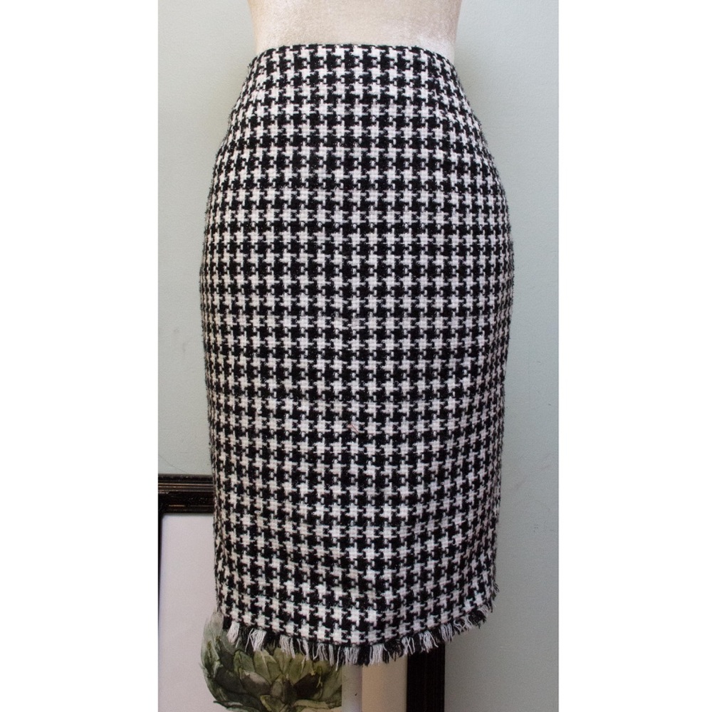 Vintage Pencil Skirt 1980s Wool Houndstooth